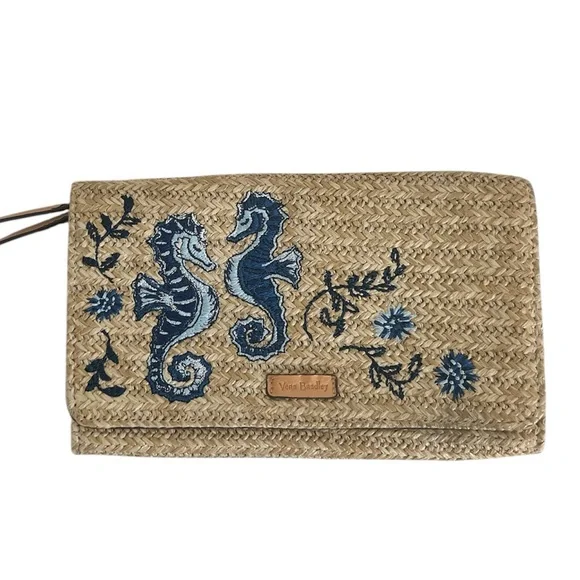VERA BRADLEY Wicker Clutch with Blue Seahorse Embroidery - Picture 1 of 9